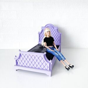 Lavender Tufted Miniature Chesterfield Bed Queen Size 1:6 Scale Barbie Dollhouse